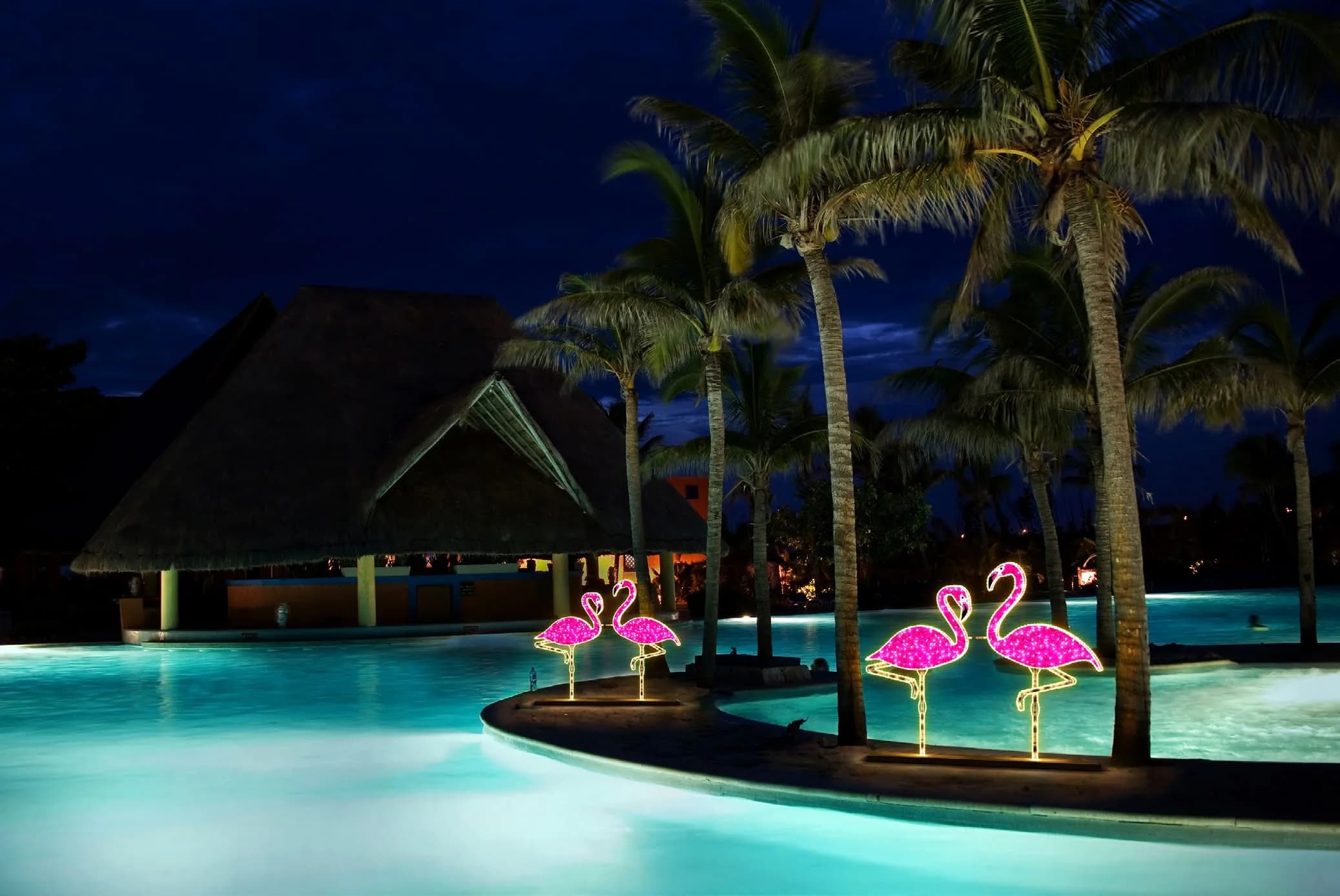Işıklı Flamingo ve Kuğu - dış mekan LED ışık süsleme uygulaması