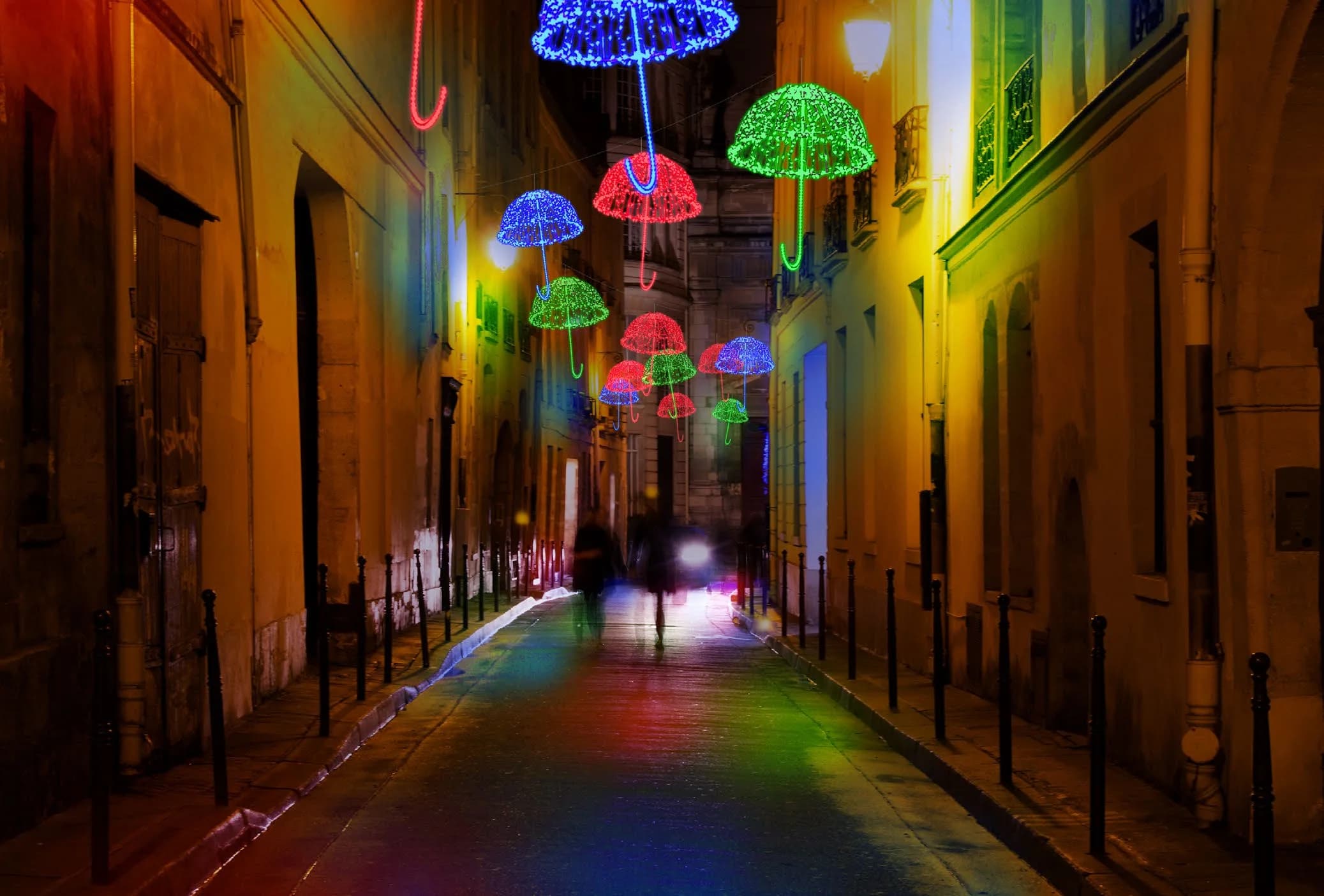 Işıklı Asma Şemsiye Dekoru Umbrella 150 - LED ışık heykeli uygulaması