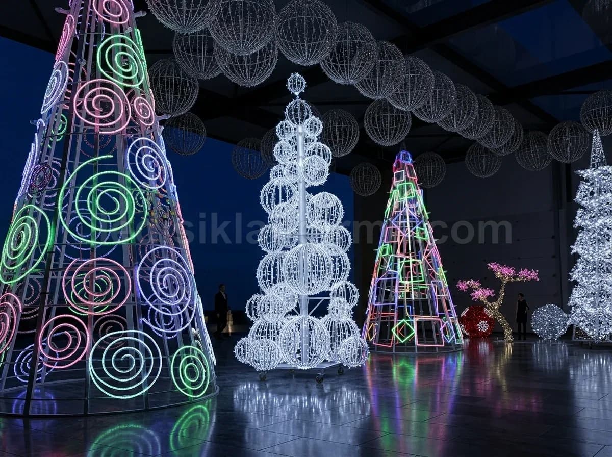 Polatlı - Atolyede renkli spiral koni isikli LED agac figurleri