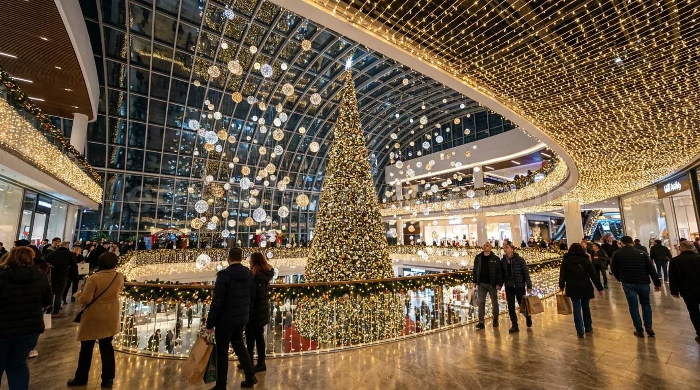 AVM atrium dev yilbasi agaci altin isik kubbe