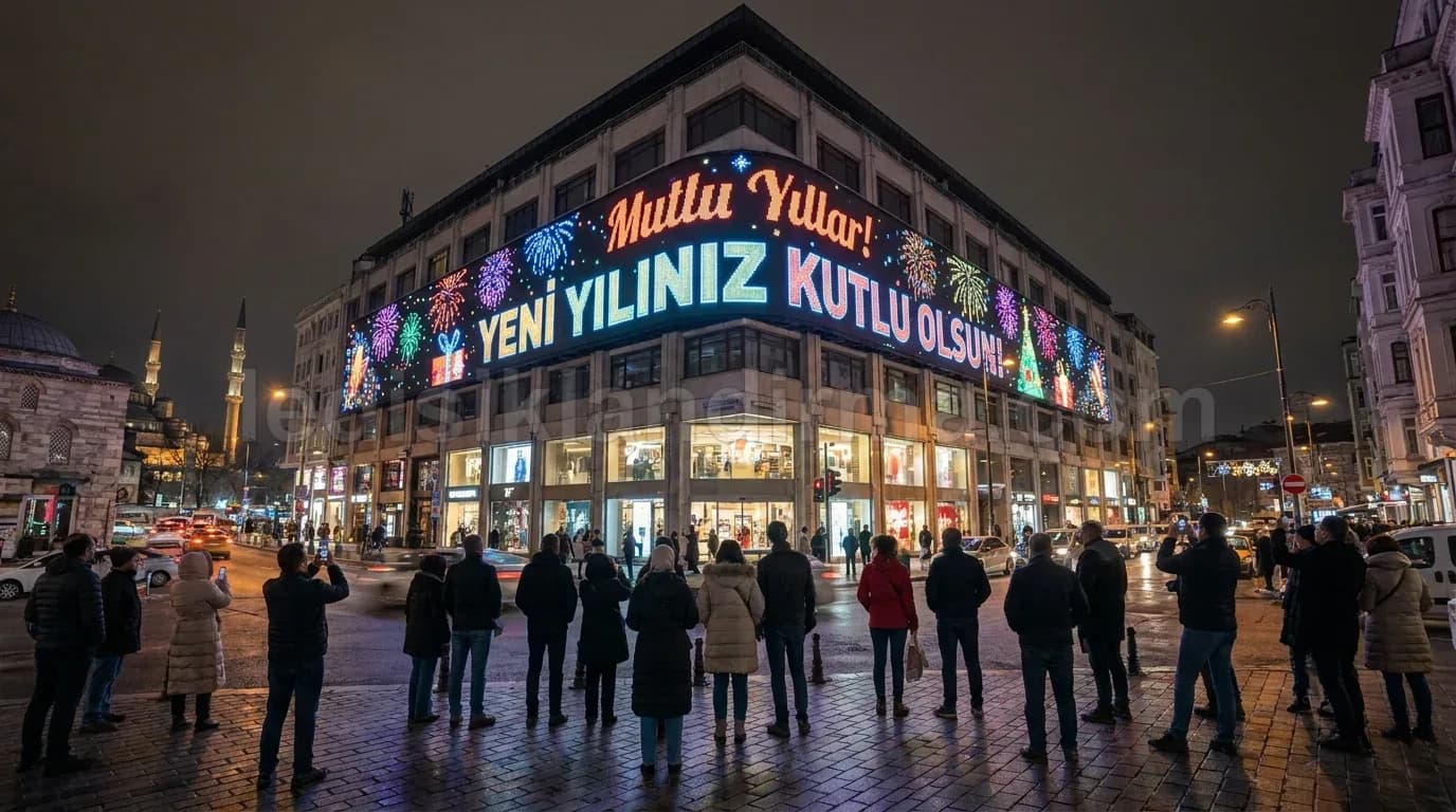 AVM cephesinde yeni yil kutlama isik gosterisi