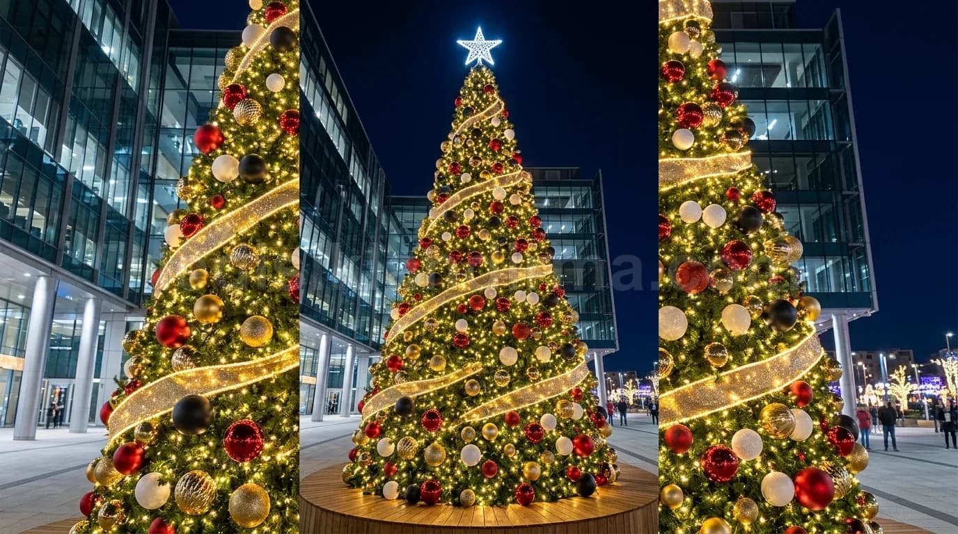 AVM onunde dev suslu yilbasi agaci kureler