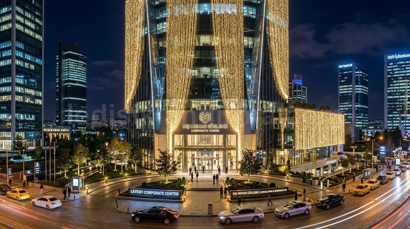 Beydağ - Plaza meydani sarkan altin isik perdesi cephe