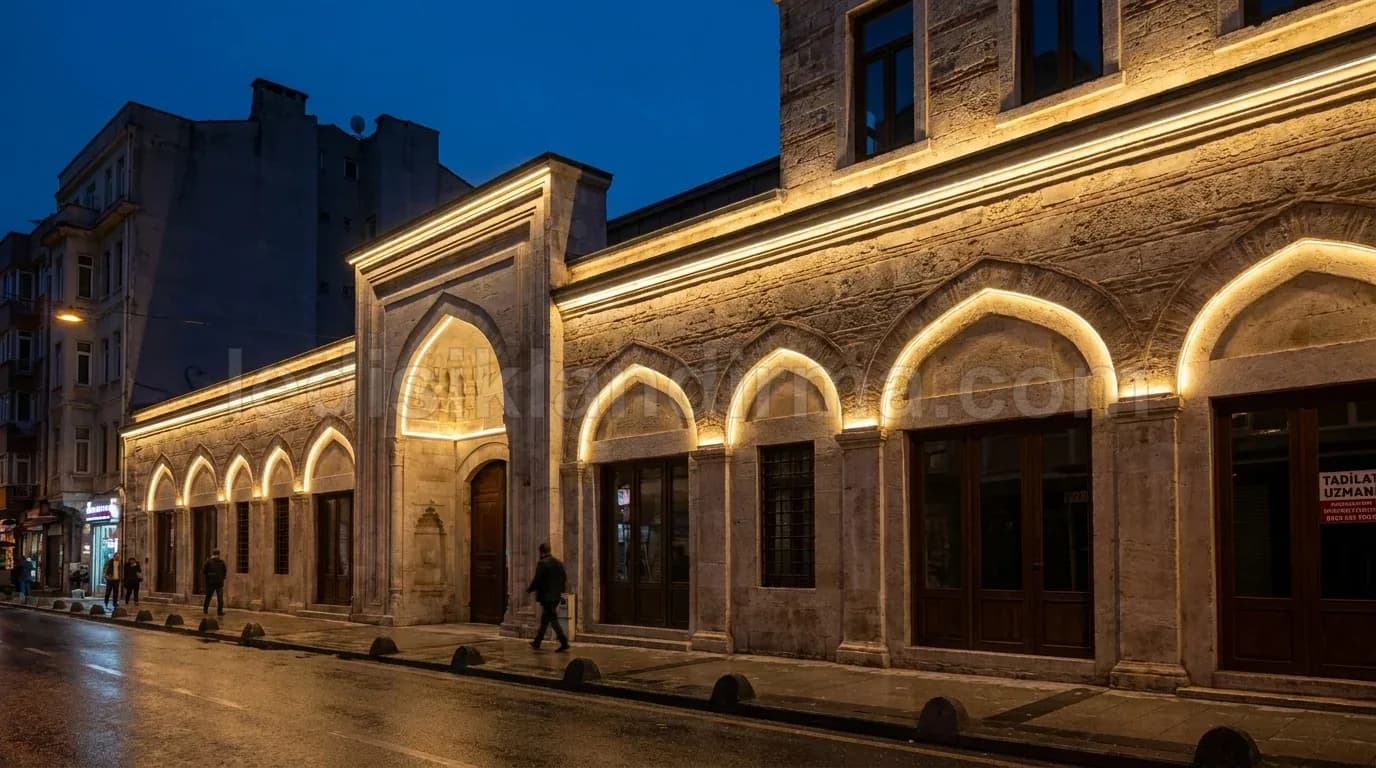 Sincan - Tarihi tas bina cephe kemer sicak beyaz isik