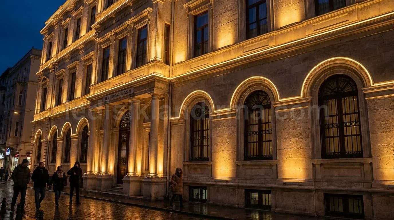 Sarıyer - Tarihi tas bina cephesi sicak LED aydinlatma