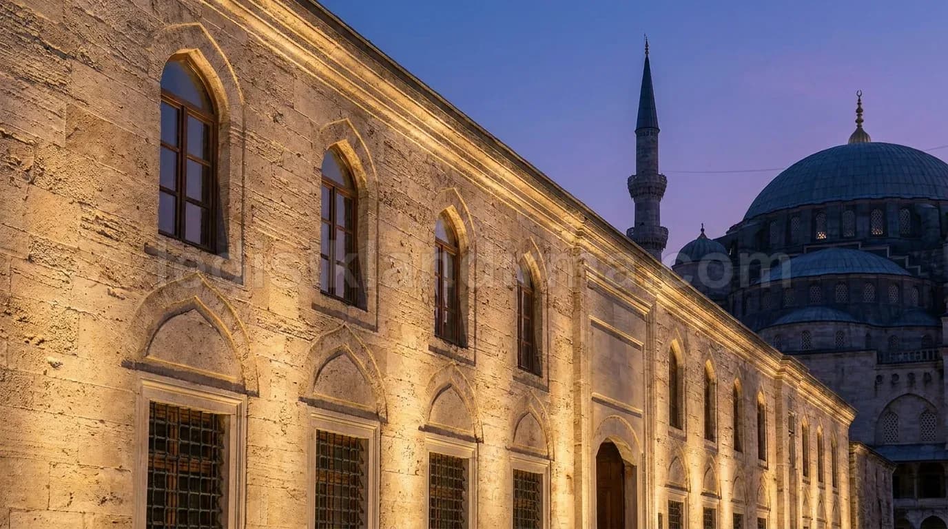 İbradı - Alacakaranlikta aydinlatmali tarihi tas bina ve minare