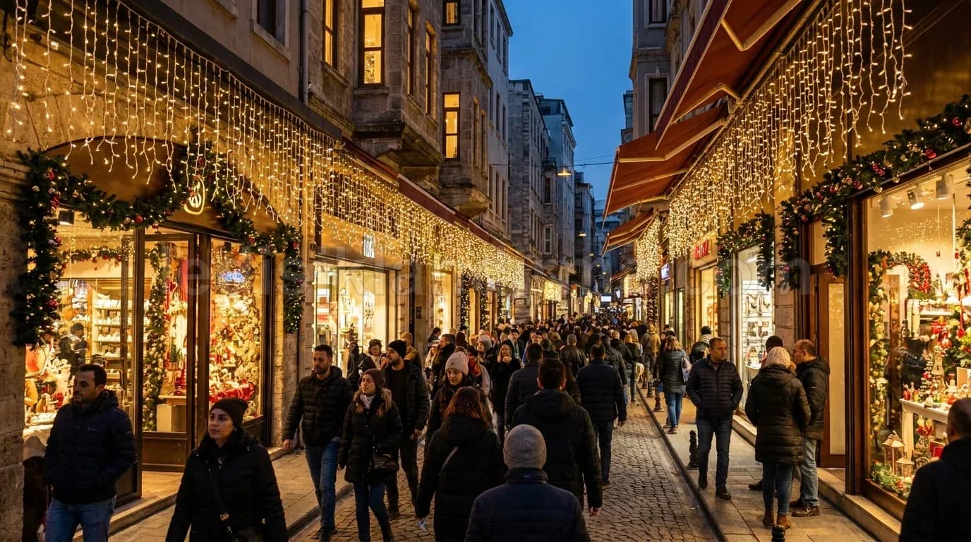 Trabzon - Vitrinli alisveris caddesi altin garland isik