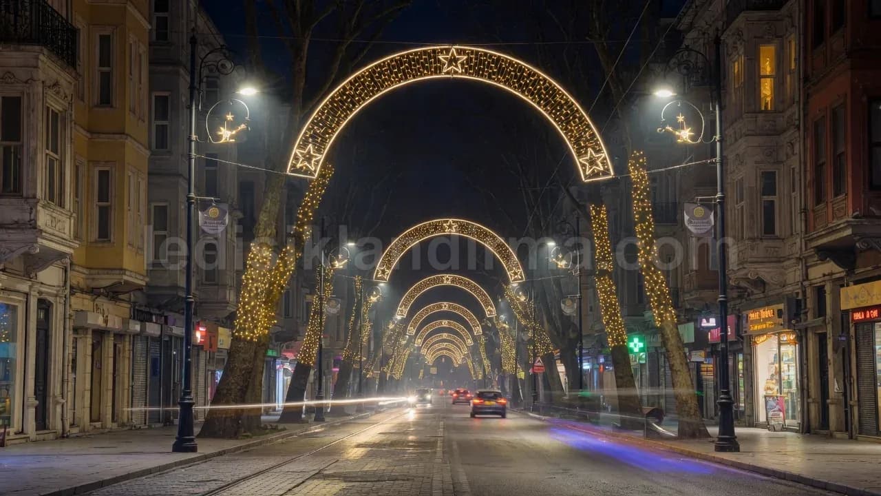 Döşemealtı - Cadde boyunca altin yildizli isik kemerleri