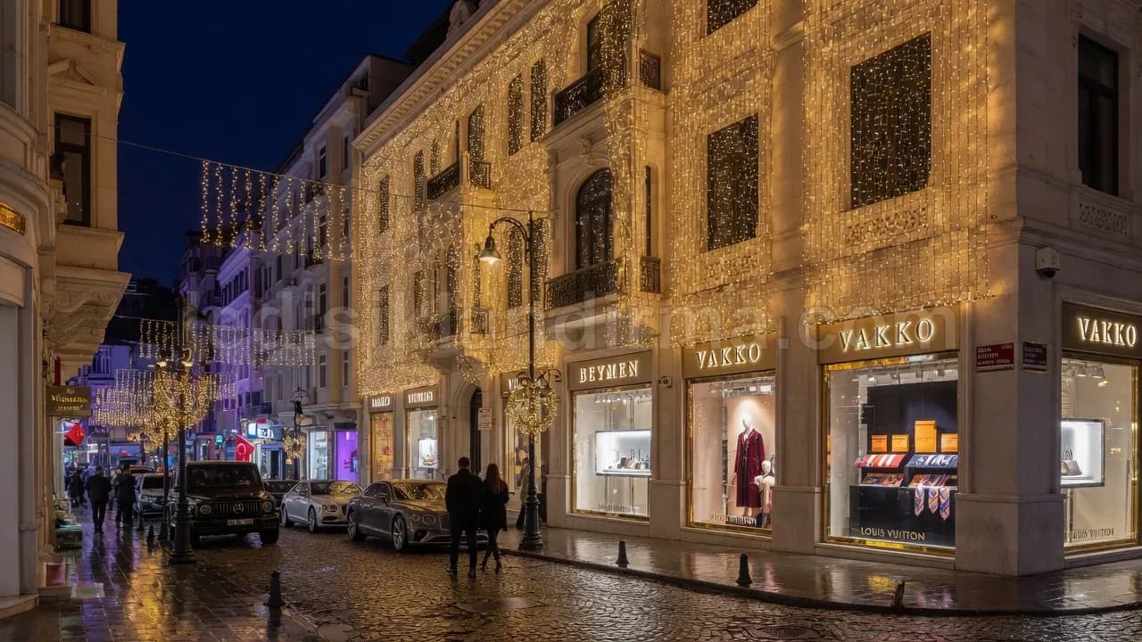 Haymana - Cadde uzeri bina cephesi isikli susleme magazalar