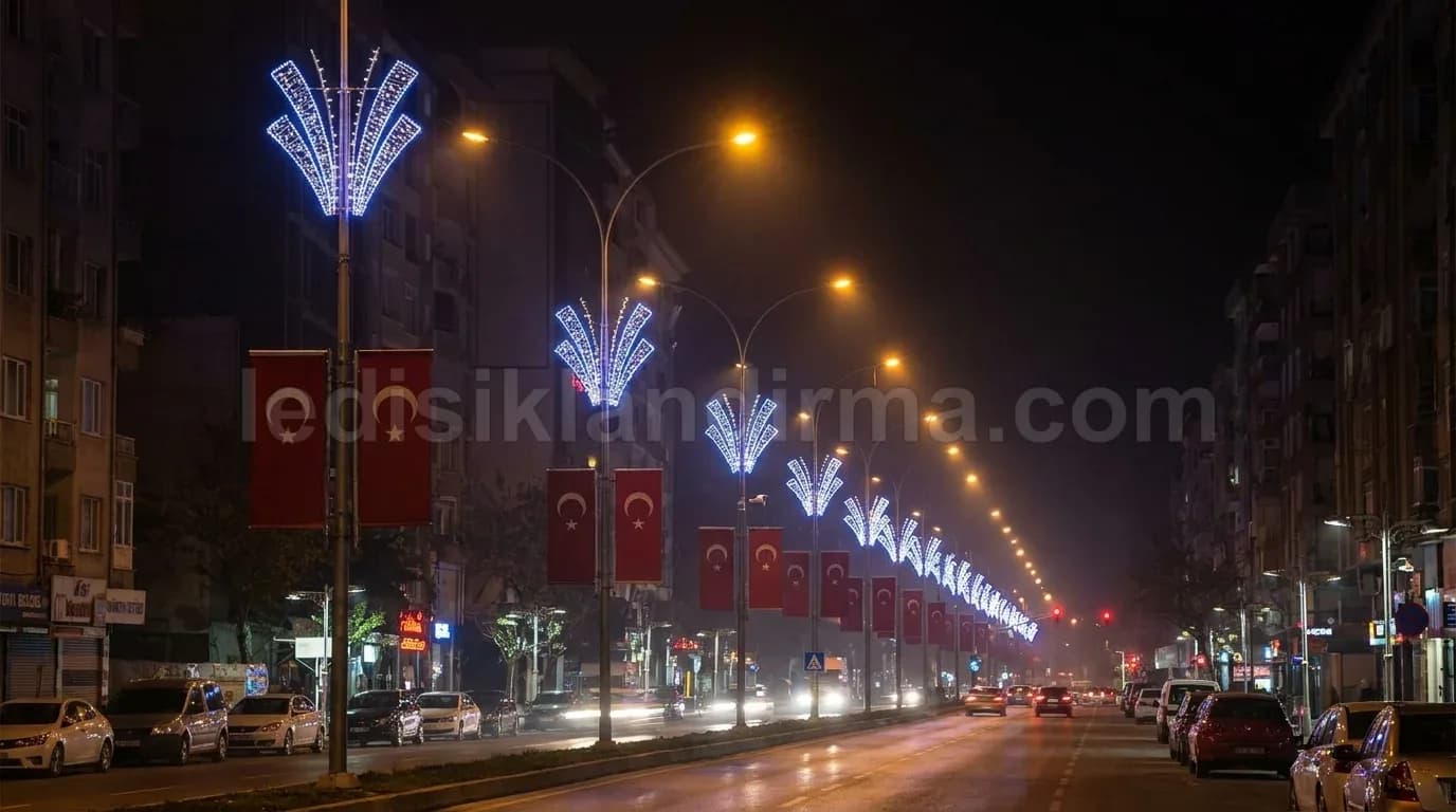 Yenişehir - Bulvar direk led susleme turk bayraklari