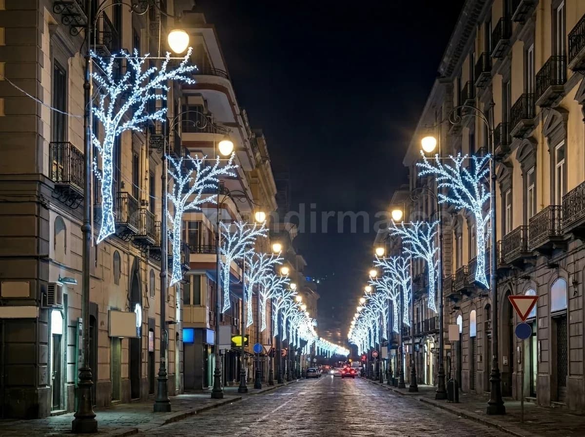 Seferihisar - Cadde aydinlatma direklerinde isikli agac motifleri
