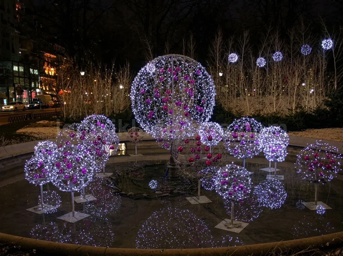 Karşıyaka - Havuz basinda isikli LED kure topları gece