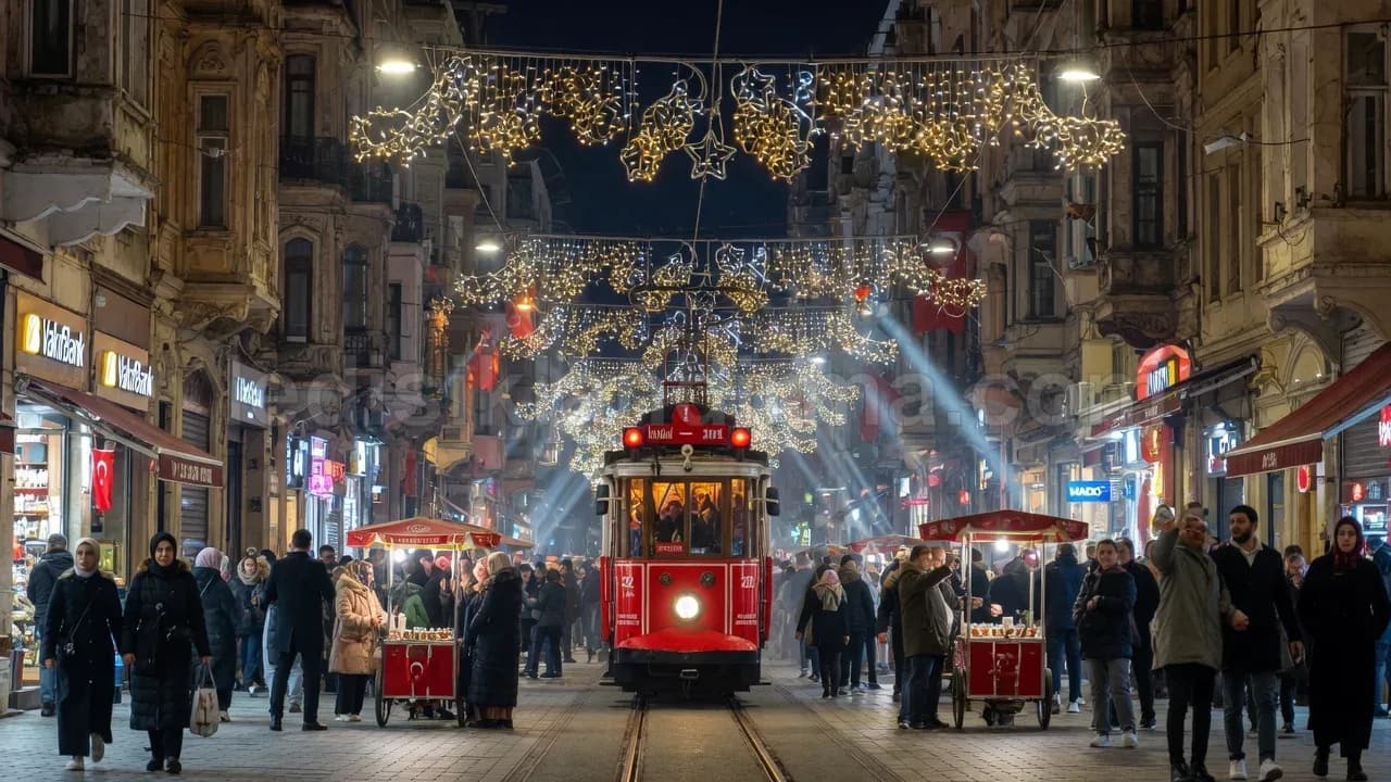 Demre - Istiklal caddesi nostaljik tramvay isik susleme