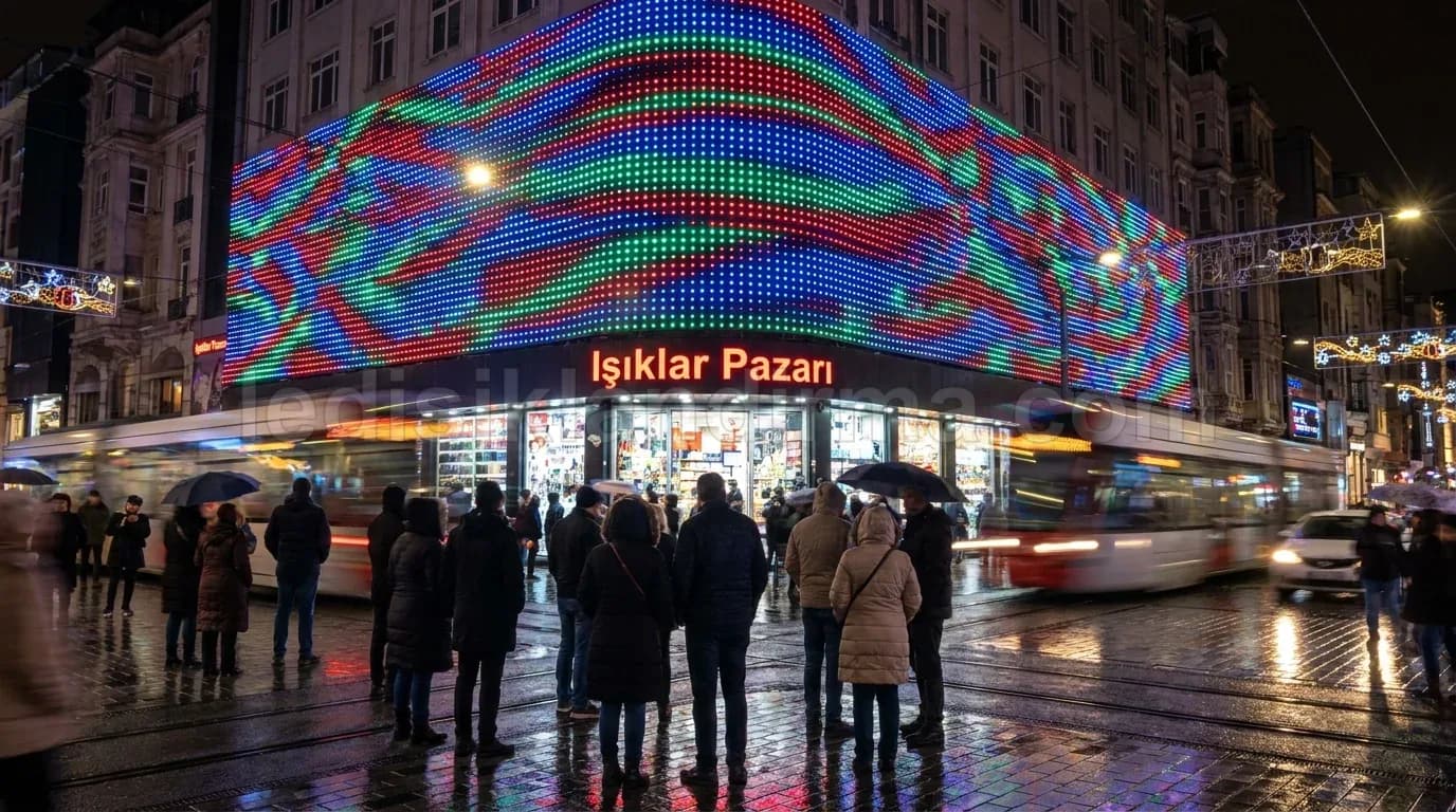 Muratpaşa - Caddede ledli ekran bina ve kalabalik gece