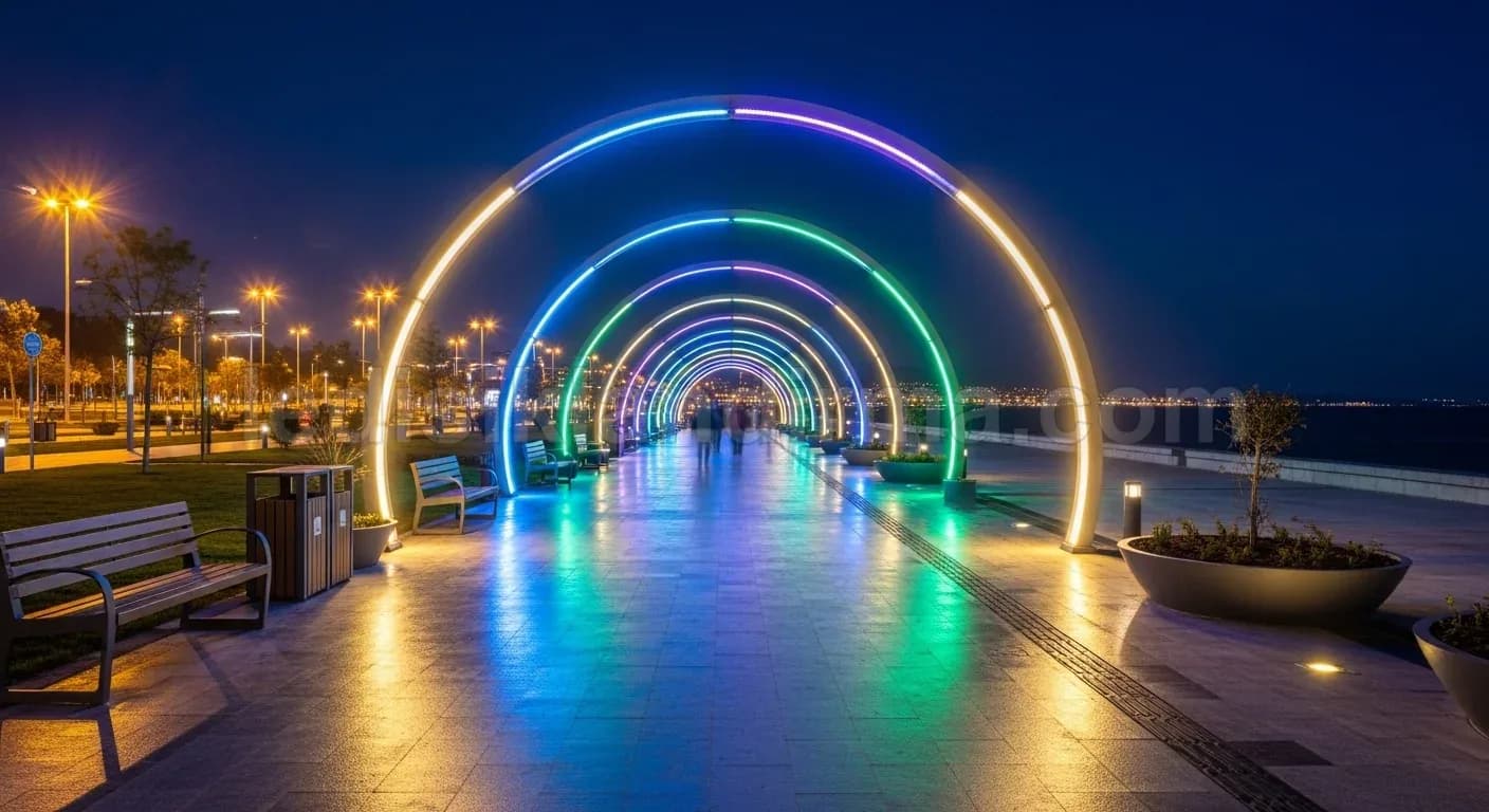 Bayındır - Sahil yuruyus yolu renkli LED kemer tuneli