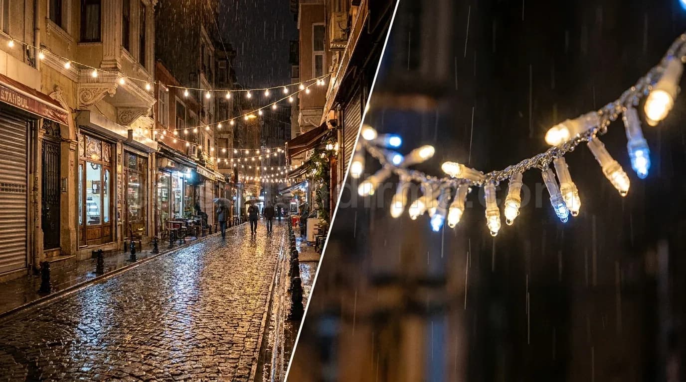 Serik - Tarihi sokak ipsi LED isik susleme yakin cekim