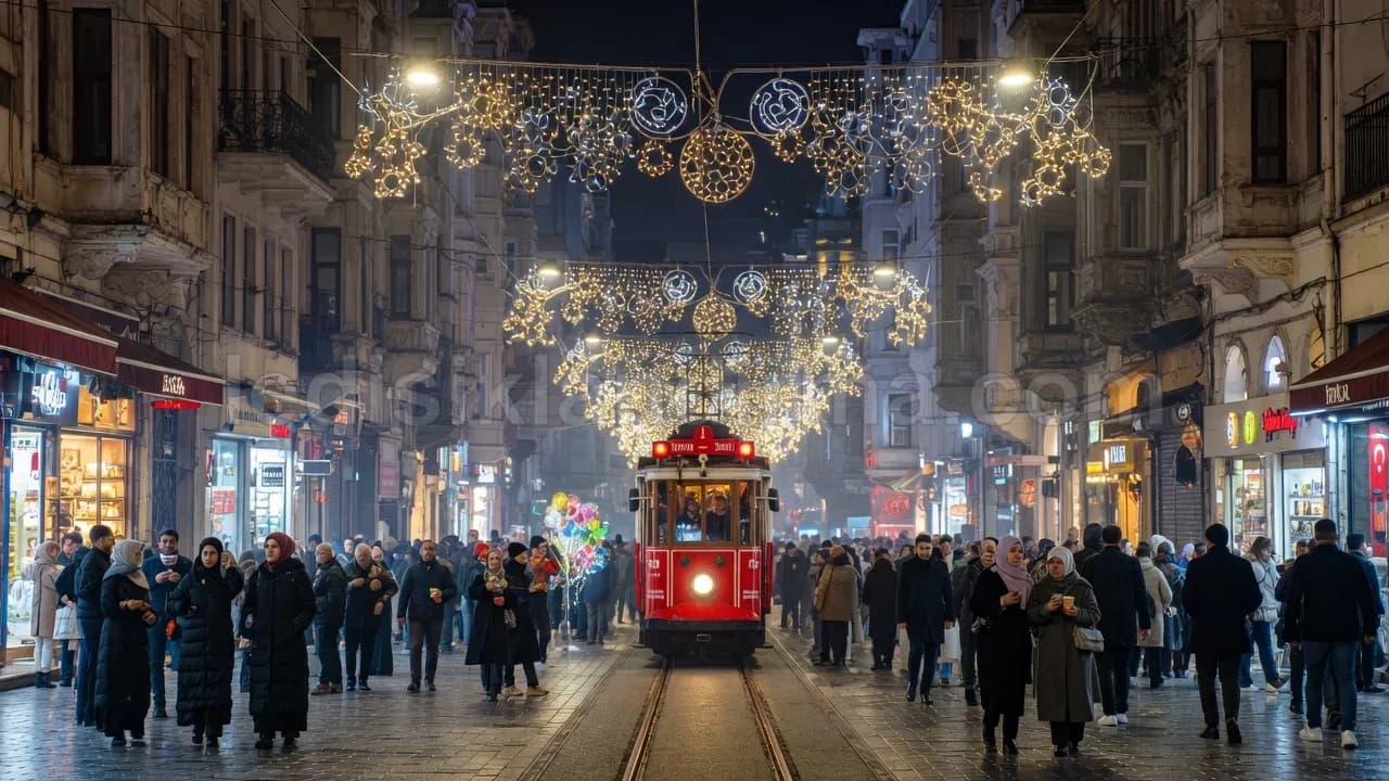 Trabzon - Tramvayli caddede altin tavan isik suslemesi
