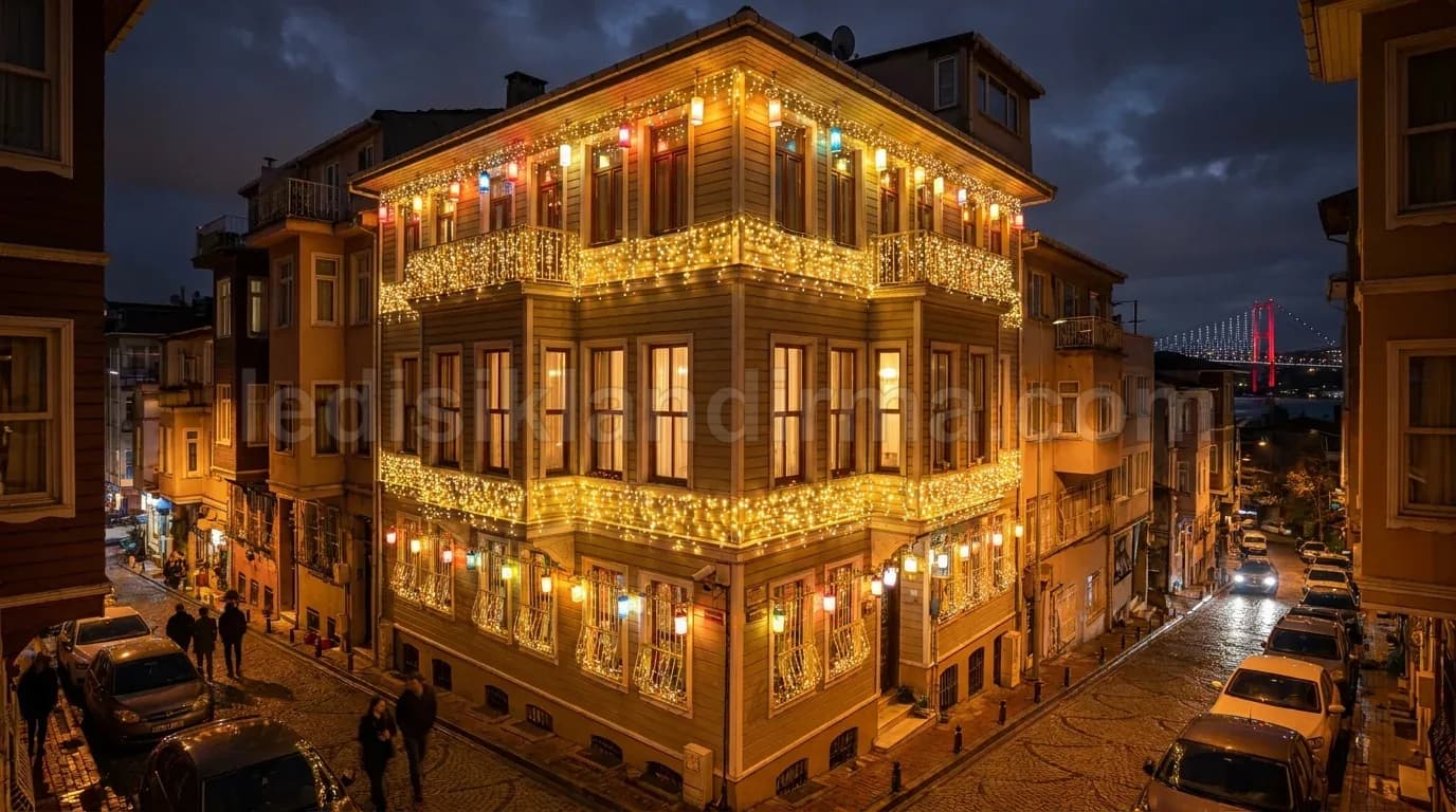 Uşak - Kose konak cephesi renkli LED balkon susleme