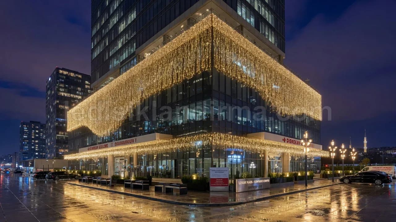 Kızılcahamam - Buyuk bina cephesi sarkan LED perde aydinlatma