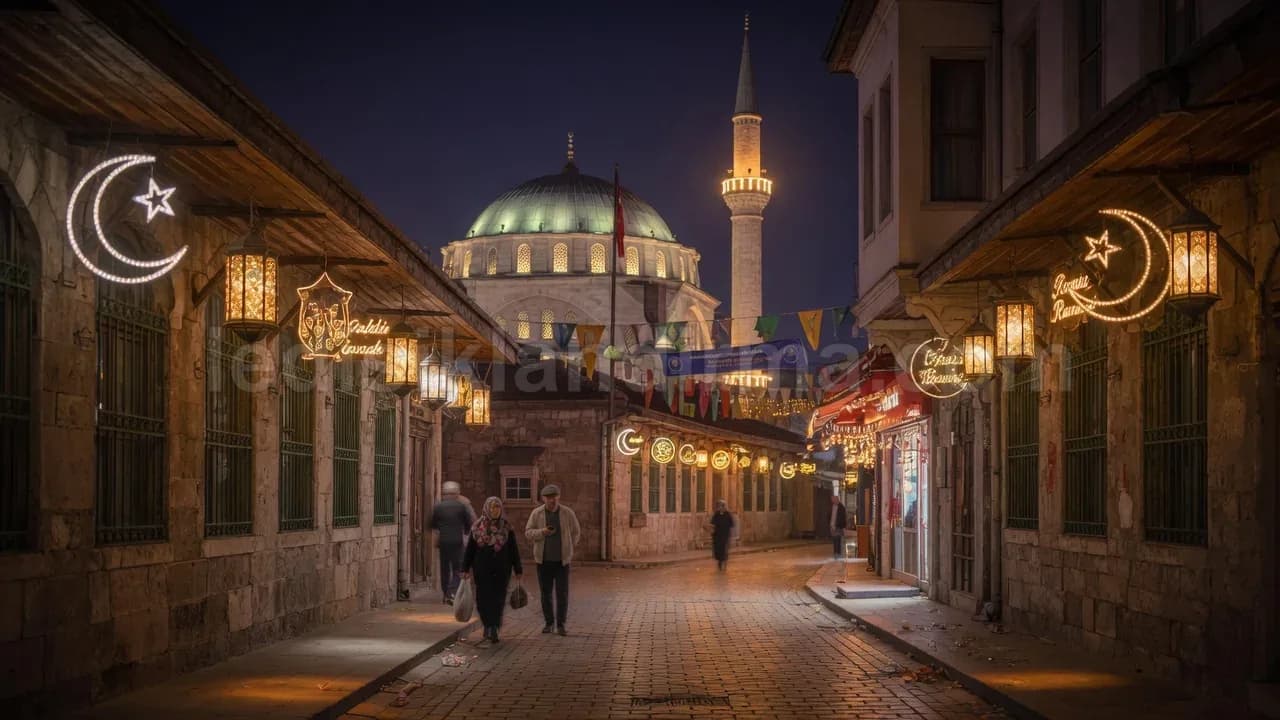 Beypazarı - Cami onu sokakta hilal yildiz isik