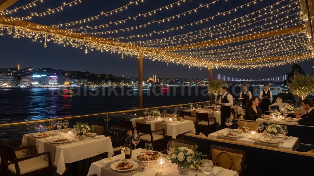Döşemealtı - Bogaz kenari restoran terasi peri isiklari