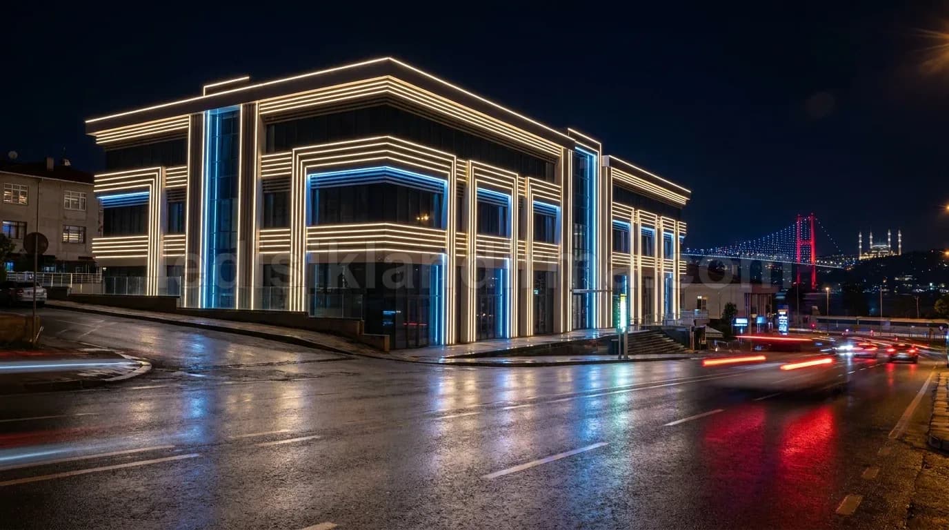 Sincan - Modern mekan cephesi cizgisel LED aydinlatma kobpru manzarali