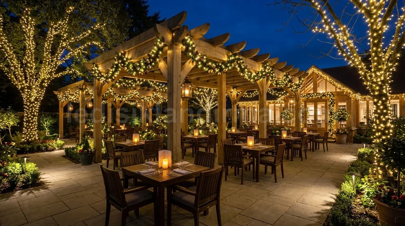 Yenimahalle - Restoran terasi pergola sicak beyaz ipsi LED