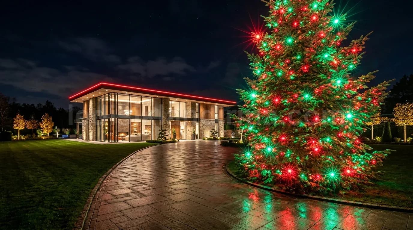 Muratpaşa - Villa bahcesinde kirmizi yesil isikli buyuk cam agaci