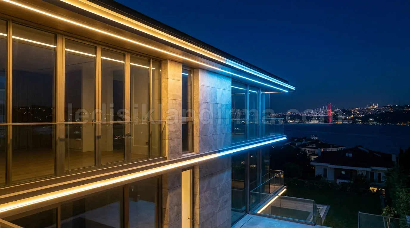 Üsküdar - Bogaz manzarali villa cephesinde LED serit aydinlatma