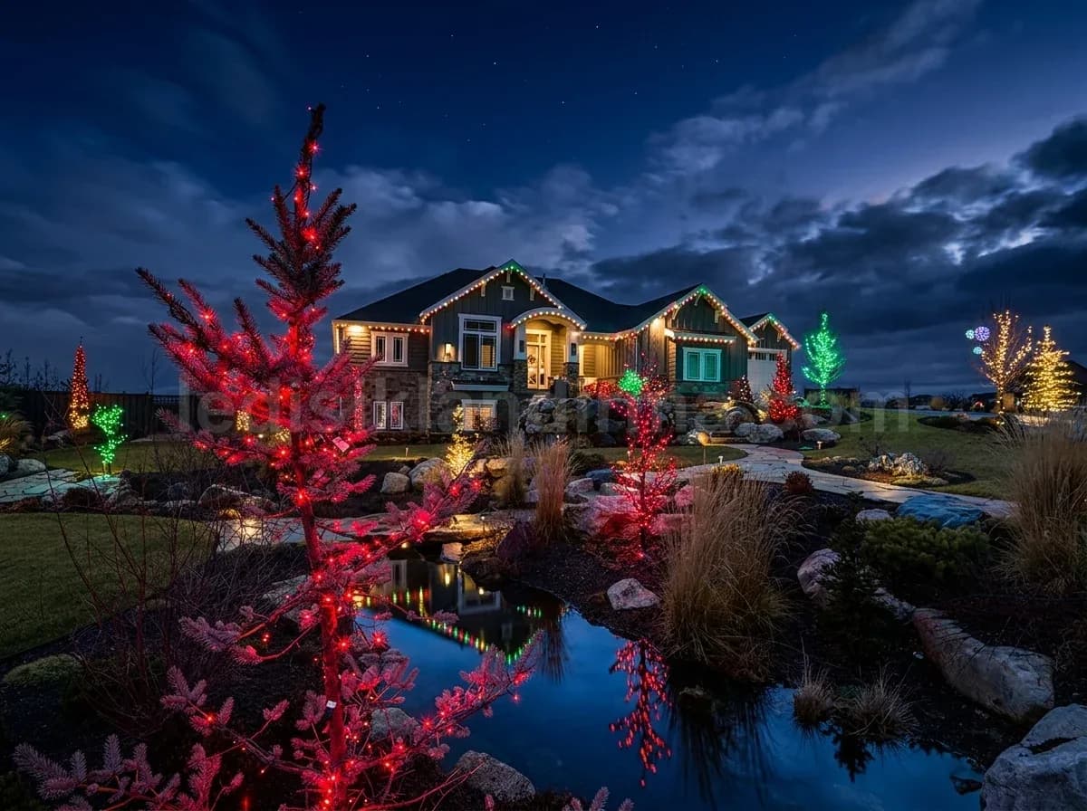 Harmancık - Havuz basi villa kirmizi agac ve cati isik