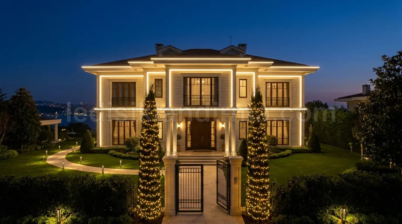 Samsun - Luks villa cephesi LED serit iki spiral agac