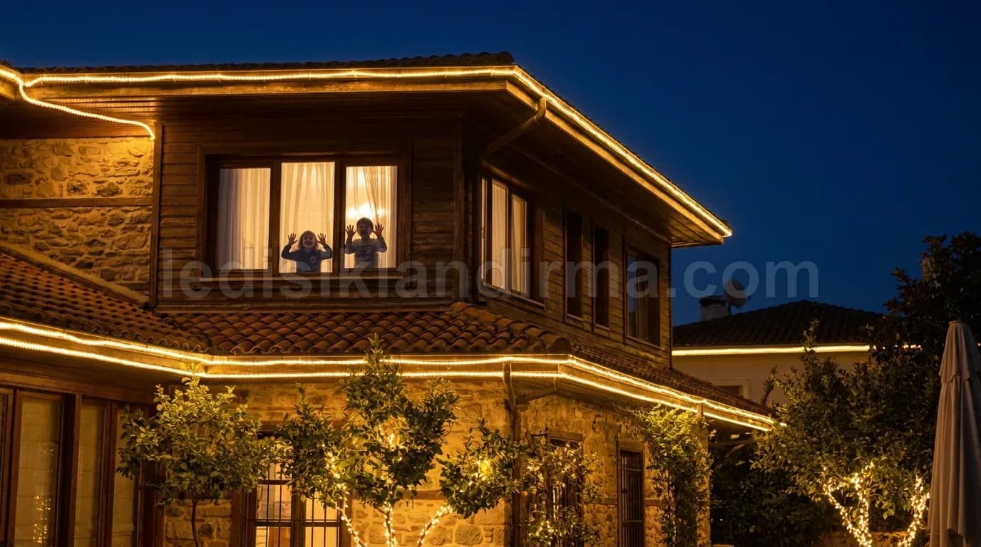 Trabzon - Tas villa cephesi sicak beyaz LED kontur isik