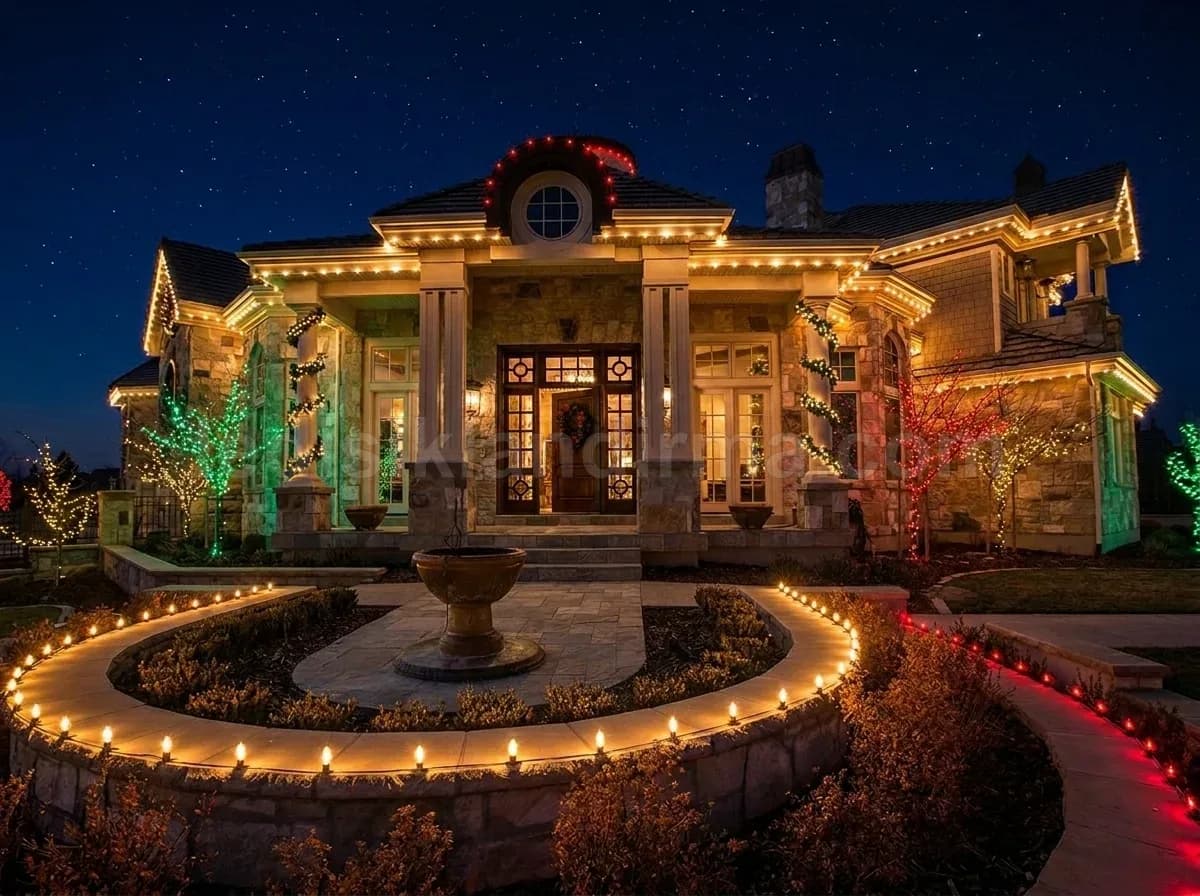 Harmancık - Yildizli gece tas villa veranda ve bahce isik